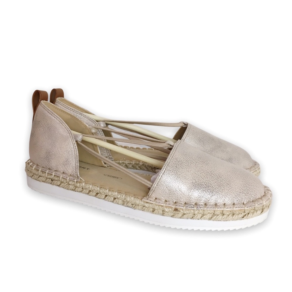 7.5W 7.5 WIDE Rockport Pink Silver Metallic Seaview Espadrilles Bungee Flats NEW
